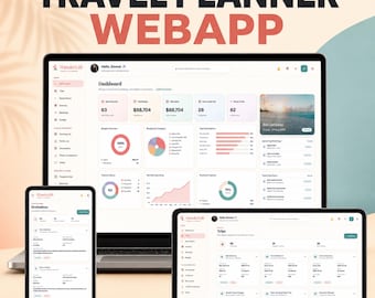 Travel Planner Web App, Digital Trip Organizer, Vacation Itinerary Planner, Budget, Packing List, Bookings, HTML Download