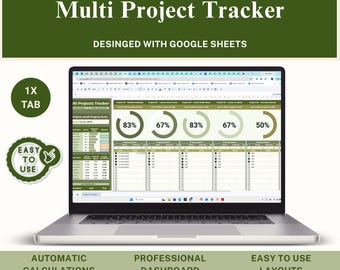 Multi Project Tracker Spreadsheet, Project Management Template, Google Sheets Project Dashboard, Task Tracker, Team Planner, Workflow Tool