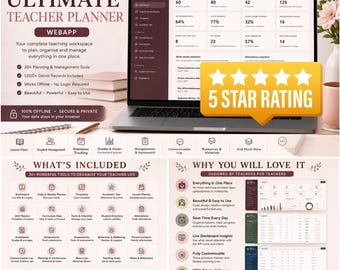 Ultimate Teacher Planner Web App, Digital Teacher Planner, Lesson Planner, Gradebook, Attendance Tracker, Offline HTML Planner