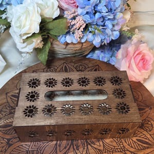 Rectangular Wood Tissue Box Cover with Design