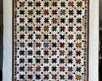 Handmade Heirloom Traditional Quilt in Stars, Flying Geese, Churn Dash; Gift for Her or Him, Gift for Mom, Quilt Art