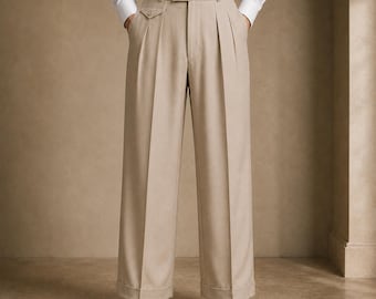 Men's 1940s High Waisted Pants | Vintage Wide Leg Pleated Trousers | Classic Tailored Dress Slacks | Retro Formal Wear