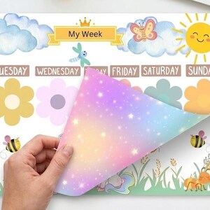 Tygodniowy wizualny harmonogram tęczowego jednorożca (nieedytowalny) | Wykres rutyny dla dzieci (do pobrania w wersji cyfrowej)