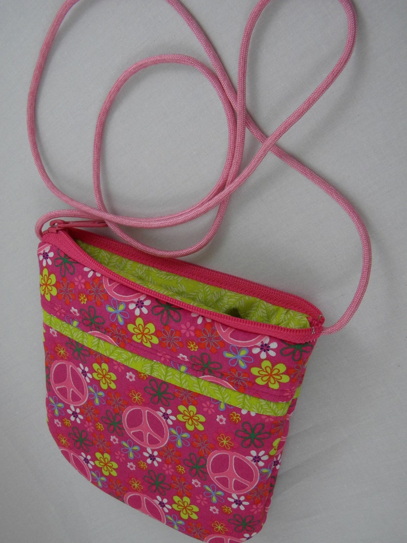 Birthday Gift Pink Strap Tween Pouch Cell Phone Purse Peace Sign Purse Cross body Purse Small Purse
