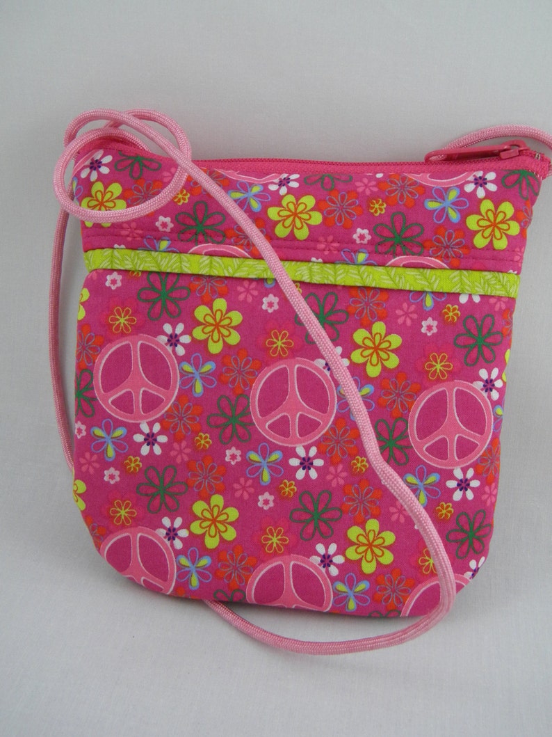Birthday Gift Pink Strap Tween Pouch Cell Phone Purse Peace Sign Purse Cross body Purse Small Purse