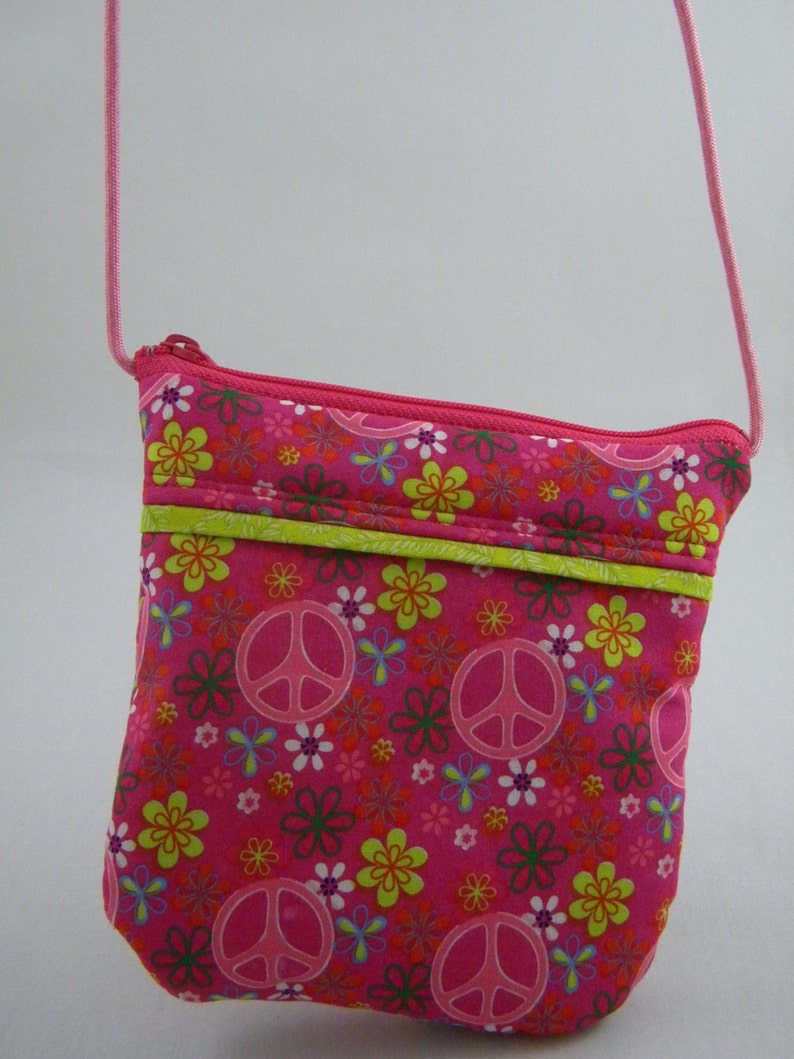 Birthday Gift Pink Strap Tween Pouch Cell Phone Purse Peace Sign Purse Cross body Purse Small Purse