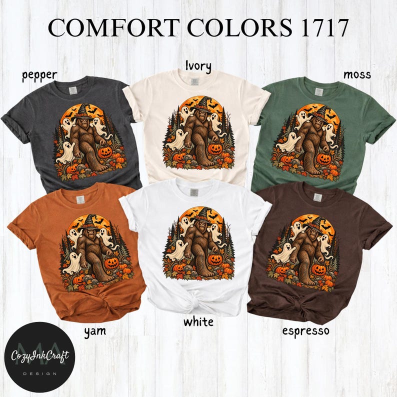 Halloween Shirt, Spooky Ghost Graphic Tee, Comfort Colors 1717 Moss Green Shirt, Vintage T-Shirt, Cute Halloween Gift zdjęcie 5