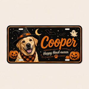 Personalized Pet License Plate, Custom Dog Cat Portrait, Halloween Car Decor, Vanity Plate