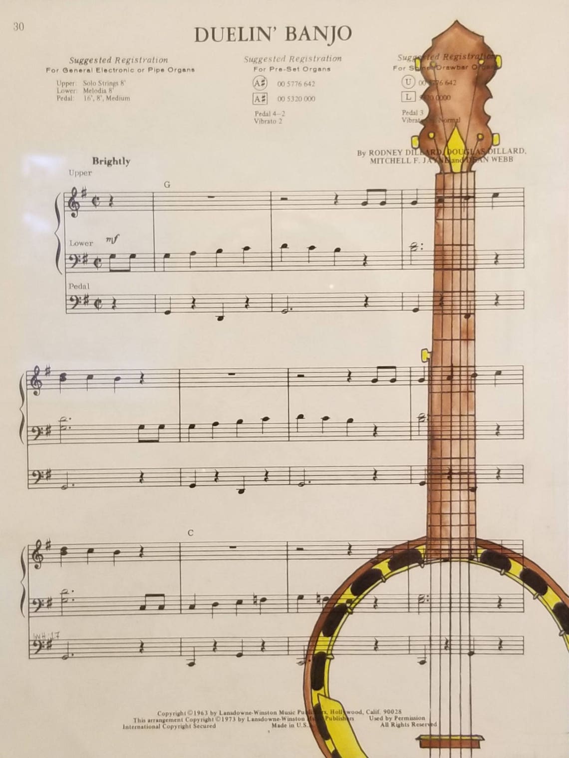 Dueling Banjos Original Drawing on Sheet Music Etsy