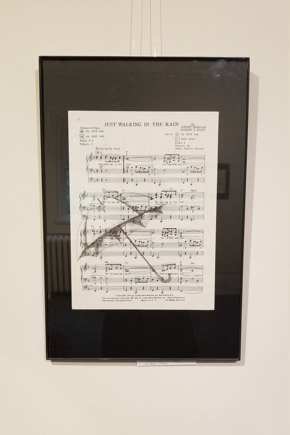 Just Walking In The Rain Drawing On Sheet Music Etsy