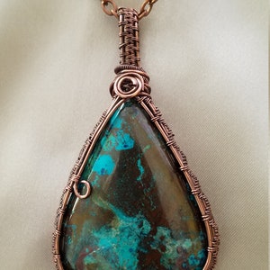 Large Blue Brown Azurite Gemstone Cabochon Oxidized Copper Wire Weave Handmade Setting