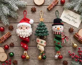 Christmas Spiral Ornament Crochet Pattern Bundle PDF Spiral Santa Snowman Christmas Tree Amigurumi Beaded Rope Stitch Instant Download
