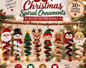 Christmas Spiral Crochet Pattern Bundle PDF, Crochet Ornaments, Holiday Wind Spinner, Hanging Amigurumi Christmas Decor, Halloween Ornament.