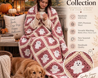CROCHET PATTERN - Ghost Granny Square Blanket Pattern Easy Halloween Crochet Throw Baby Blanket Afghan Instant Digital Download PDF