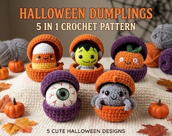 Halloween Dumpling & Steamer Crochet Pattern Candy Dumpling Pattern Ghost Dumpling Pattern Skull Dumpling Pattern Monster Dumpling Pattern