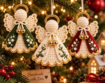 Crochet Angel Ornament Pattern, Amigurumi Christmas Ornament, DIY Xmas Tree Decor, Holiday Decor, Beginner Crochet Keychain, PDF Download