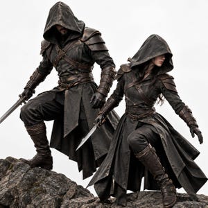 Hooded Leather Wool Coat, Gothic Renaissance Costume, Medieval Cloak, Fantasy LARP Outfit, Long Duster Jacket, Dark wear Festival