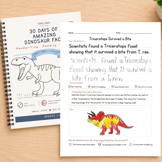 Dinosaur Worksheets for Kids | Handwriting Practice & Reading Comprehension | 1st 2nd Grade Copywork | Homeschool Printable