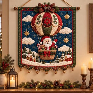 Santa Christmas Quilt Pattern | Balloon Wall Hanging PDF | Holiday Applique Sewing Pattern