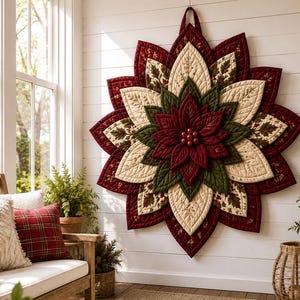 Poinsettia Quilt Pattern PDF, Christmas Wall Hanging Pattern, Quilted Flower Decor, Holiday Sewing Pattern, Festive DIY Gift