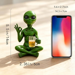 Alien resinfigur, UFO trädgårdsdekor, Alien staty, utomhus trädgårdsprydnad, inomhus heminredning, rymdtema skulptur, rolig present