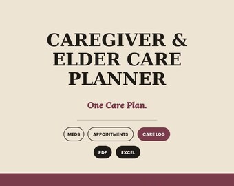 Caregiver Elder Care Planner Spreadsheet | Daily Care Log Medication Tracker