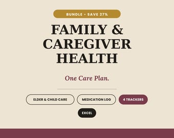 Family Health Tracker Bundle | Elder Care, Chronic Illness, Postpartum (Excel, Google Sheets)