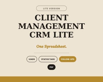 Client Management CRM Lite | Small Business Lead Tracker & Client Relationship Organizer