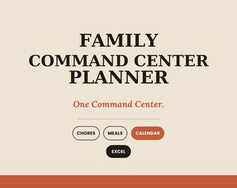 Family Command Center Planner | Weekly Calendar, Chores, Meals (Editable in Excel, Google Sheets)
