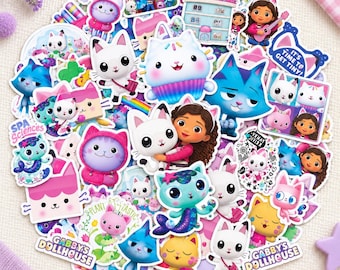 50 pegatinas de la casa de muñecas de Gabby, calcomanías de vinilo impermeables de la serie animada infantil para decoración estética DIY.
