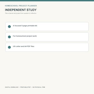 Planificador de proyectos para la educación en casa / Imprimible para estudio independiente y reflexión