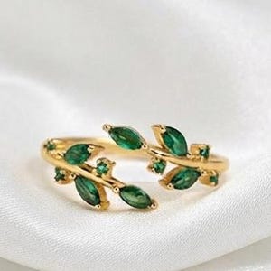 Anillo de hoja con piedra natal personalizada, anillo de hoja ajustable, anillo de piedra natal familiar personalizado, anillo de boda inspirador, anillo llamativo para mujer