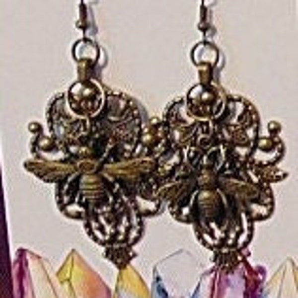 Filigree Bee Charm Earrings, Boho earrings, Bee jewelry, Bee Dangle earrings, Bumble Bee Earrings, Bee Lovers Earrings, Nature Earrings