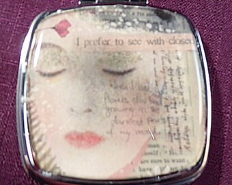 Vintage Art Compact Mirror: Pocket mirror, Handheld mirror, Make up pocket mirror, Metal purse mirror, Compact mirror, Victorian mirror