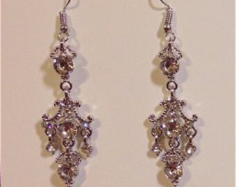 Pink Iridescent Rhinestone Earrings, Aurora Borealis Earrings, Prom Earrings, Dangle Pageant Earrings, Bridesmaid Jewelry, Crystal Earrings