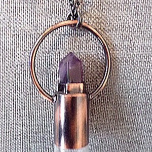Amethyst Vial Pendant, Perfume Bottle Necklace, Healing Crystals, For Your favorite Essential Oil, Aromatherapy Jewelry, Roller Bottle