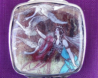 Vintage Art Compact Mirror: Pocket mirror, Handheld mirror, Make up pocket mirror, Metal purse mirror, Compact mirror, Victorian mirror