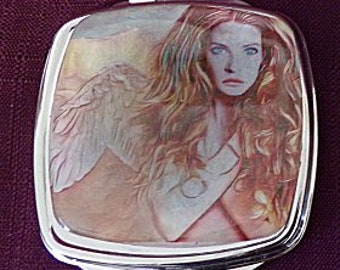 Angel Art Compact Mirror:Pocket mirror, Handheld mirror, Make-up pocket mirror, Metal purse mirror, Compact mirror, Angel mirror, Art Mirror