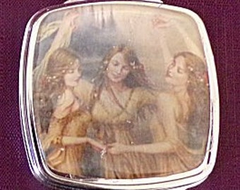 Vintage Art Compact Mirror: Pocket Mirror, Handheld Mirror, Make-up pocket mirror, Metal purse mirror, Compact mirror, Goddess mirror