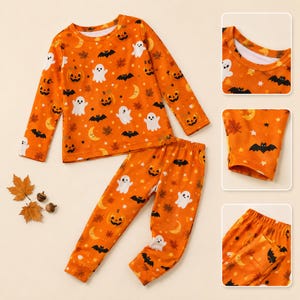 Halloween-pyjamasset för barn, Halloween-pyjamas för småbarn, söta pumpa- och spöksömnadskläder, långärmade barnpyjamasar, höstpyjamaspresent till pojkar och flickor