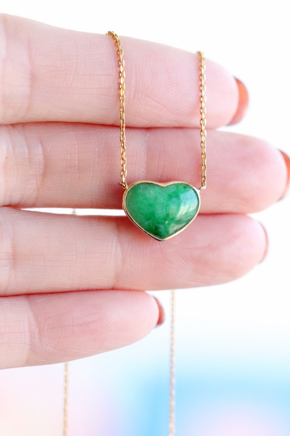 Valentine's Day Offersolid 18K Gold Jade Heart Pendant double Side Wearing Etsy UK