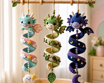 Spiraldrachen-Ornament (PDF), Häkelanleitung zum Aufhängen, Fantasy-Dekoration, DIY-Amigurumi-Tutorial