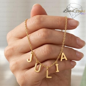 Gepersonaliseerde ketting met initiaal, sterling zilveren ketting met initiaal en gouden bedeltje met letter, gepersonaliseerde letterhanger