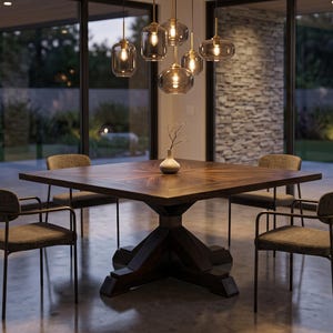 4x4 X Base Pedestal Dining Table Plans | DIY Square Farmhouse Dining Table | Planked Wood Top Woodworking Plans | Digital Download