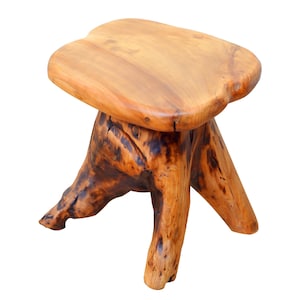 Hand‑Carved Live‑Edge Tree Root End Table, Solid Wood Stool, Rustic Plant Stand