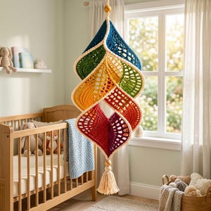 Patrón de adorno espiral de ganchillo / Decoración de pared estilo boho arcoíris (descarga en PDF)