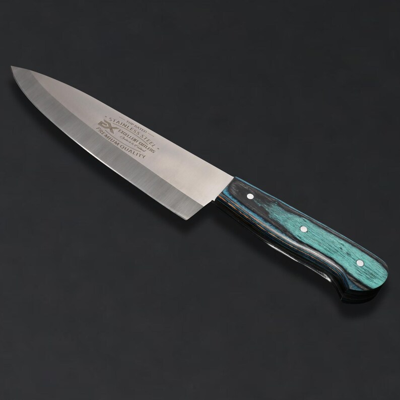 The Butcher's Crown - 8 Inch Blade Chef & Butchering Knife | J2 Stainless Steel Blade with Multi-Color Pakkawood Handle image 11