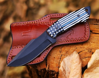 Handmade Hunting Knife – High-Carbon Stainless Steel Blade, Acrylic Handle & Leather Sheath