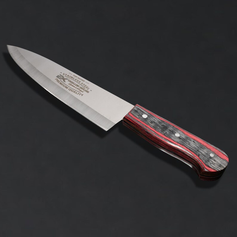 The Butcher's Crown - 8 Inch Blade Chef & Butchering Knife | J2 Stainless Steel Blade with Multi-Color Pakkawood Handle image 5