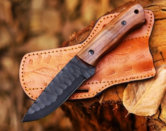 Handmade Hunting Knife – High-Carbon Stainless Steel Blade, Rosewood Handle & Leather Sheath